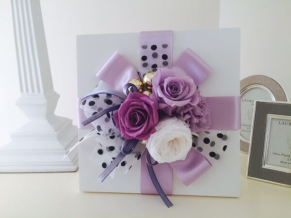 墨田区 70歳の誕生日 古希祝いに紫の花 プリザーブドフラワー