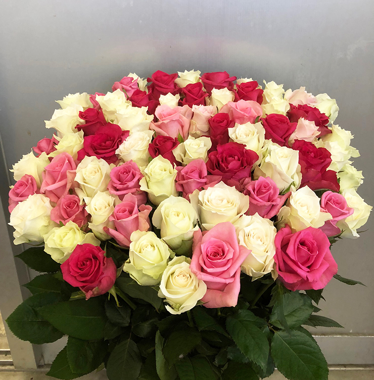 湯河原町 母の日にバラの花束 ピンク白Mix65本 | フラスタ 楽屋花 はなしごと