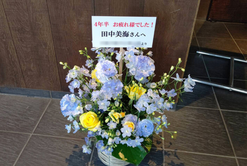 文化放送 田中美海様のラジオ番組最終回祝い楽屋花 水色×黄バラ
