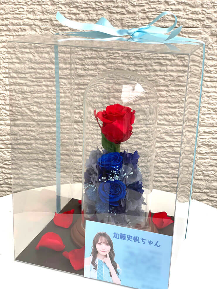 日向坂46 加藤史帆様のリアルミーグリ祝い花 ガラスドームアレンジ @京都パルスプラザ