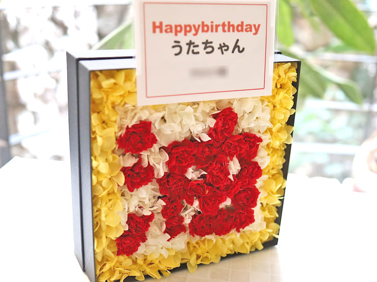 Palette Parade 葵うた様の生誕祭祝い花 「油」文字モチーフプリザーブドフラワーBOXアレンジ @白金高輪SELENE b2