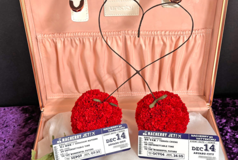 NACHERRY様のYATTEKURU出演祝い花 チェリー再現トランクケースアレンジ @あるあるCity