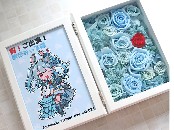 歌伝みぃる様の #トリモチライブ 出演祝い花 プリザーブドフラワーフォトフレームアレンジ @クラブドロシー